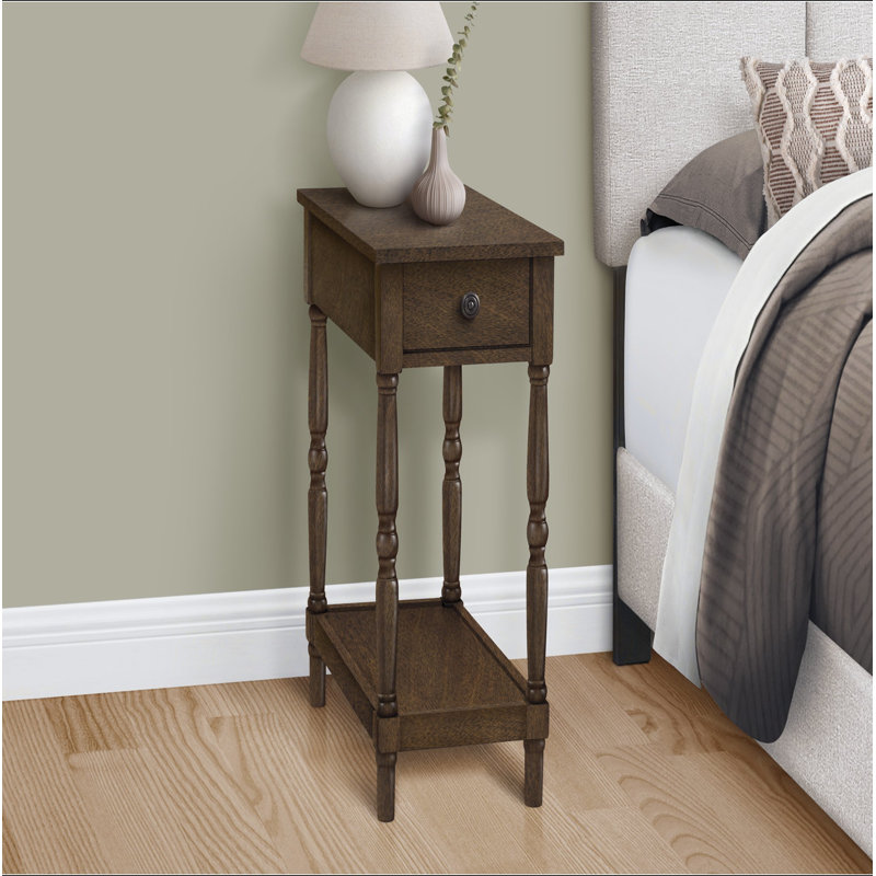 Table d'appoint, 2 niveaux, table de bout, table de chevet, chambre à coucher, étroite, lampe, tiroir de rangement, placage, traditionnel