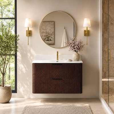 Ensemble de meuble-lavabo mural flottant 30 po avec plateau en acrylique intégré
