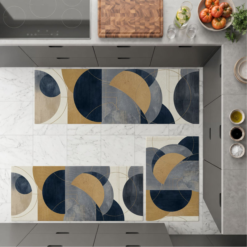 Abstract Geometric Non-Slip Washable Kitchen Mats