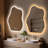 Stylish Stone Border Irregular Led Wall Mirror Bathroom Vanity Mirror With Blaklit 3 Color Temperature Lights Anit-fog Dimmable, 3 Touch Sensor Switch Plug In