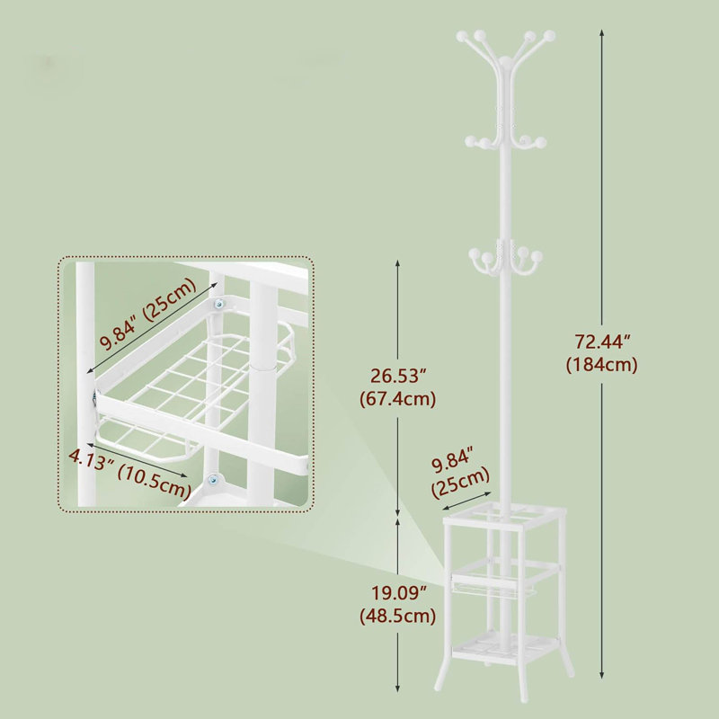 Metal Freestanding 12 - Hook Coat Rack, White