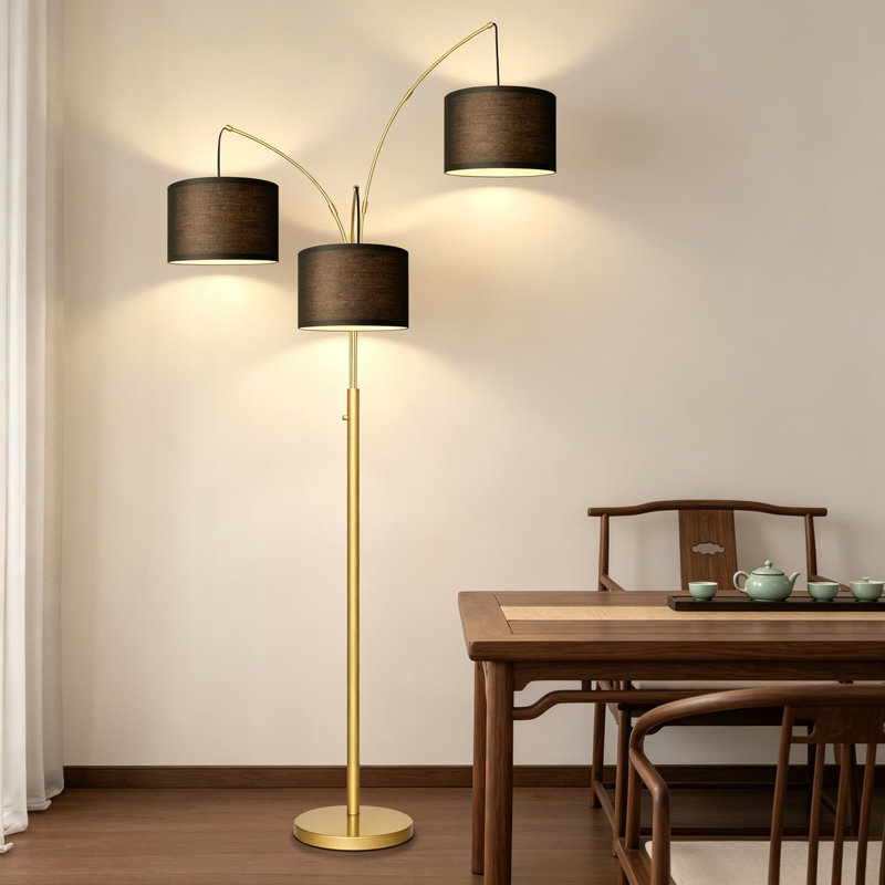 Mid Century Modern Tree Floor Lamp With 3 Dimmable Lights, Adjustable Arms And Black Linen Shades, Sturdy Heavy Base Design For Living Room, Bedroom Or Office