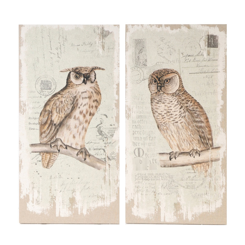 De 2 reproductions de hiboux de style art, mur suspendu rectangulaire multicolore de 39,5 x 20 po pour la maison, salon, pièce à thème rustique 2 pièces, entrée, couloir