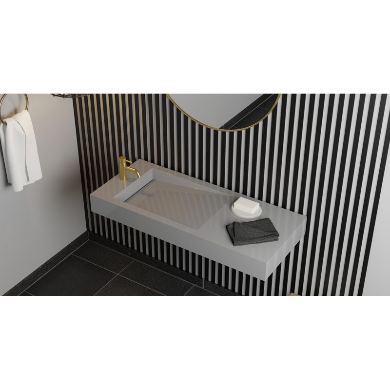 Badeloft 47.2" x 19.6" Stone Resin Wall Mounted Bathroom Sink WT-05-A-MGRY in Matte Gray, Matte Grey