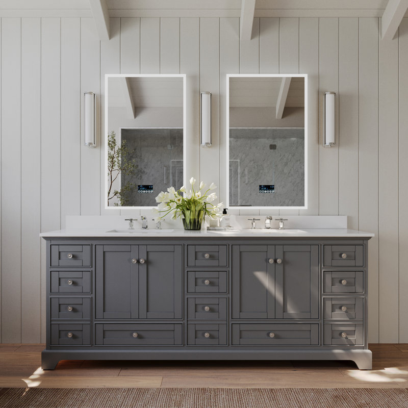 Brimfield 84'' Free Standing Double Bathroom Vanity, Sapphire Gray, Brushed Nickel