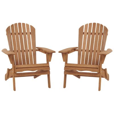 Wooden Folding Adirondack Chairs, Set Of 2, Pre Assembled Backrest For Patio, Garden, Backyard, Porch