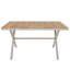 Table de salle à manger en teck avec structure en acier beige, table de patio rectangulaire de 55,12 po avec pieds en forme de X, résistante aux intempéries pour la cour, le jardin, la terrasse et la piscine