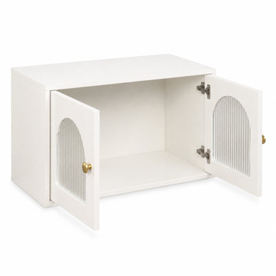 Clean Lined Floating Cabinet with Arched Display Doors for Kitchen  and Living Room