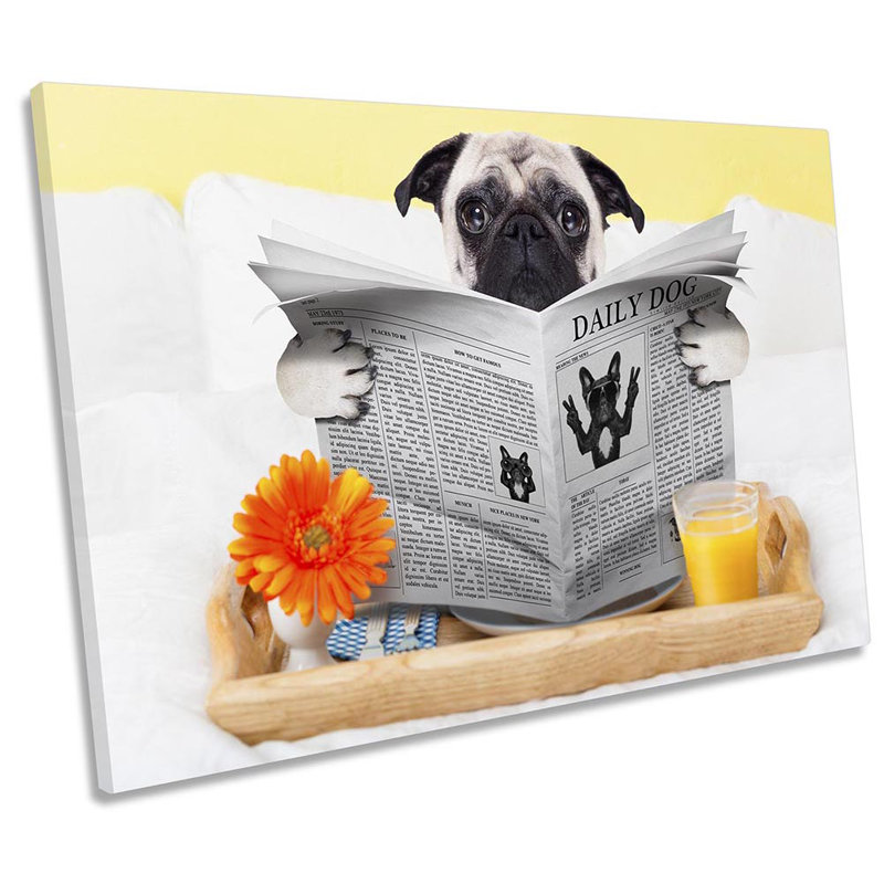 Pug Dog Newpaper Bedroom - Wrapped Canvas Print, 40.6cm H x 61cm W