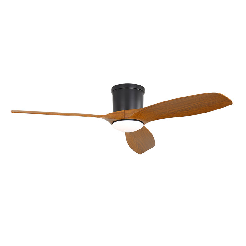 52-inch Modern Ceiling Fan with Light, 3 ABS Blades, DC Motor, 6 Speeds, Flush Mount for Bedroom, Living Room, Walnut
