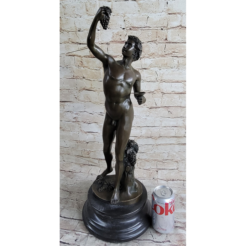 Figurine signée Michel-Ange, jeune Dionysos, dieu grec, vendanges, bronze