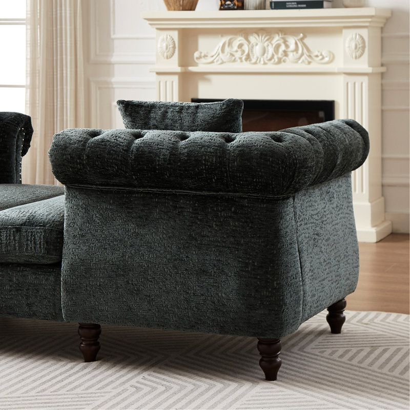 81-inch Chenille Chaise With Button Seat And Back, Nailhead Trim, Rolled Arms For Living Room, Lounge Office, 1 Face-face Grace, 2 Pillows,