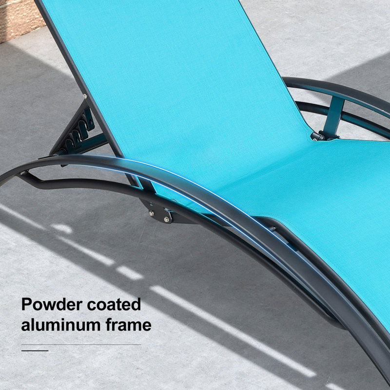 Méridienne de patio double avec piscine extérieure et chaises longues pour bronzer, Bleu