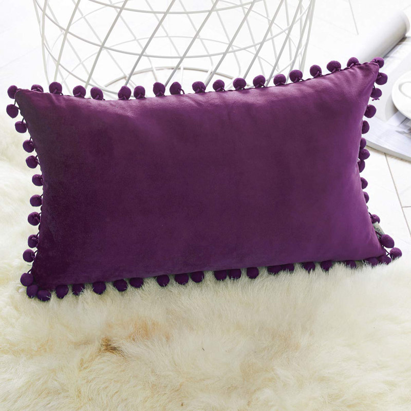 Housse de coussin lombaire en velours Pom Pom Velvet, Mauve