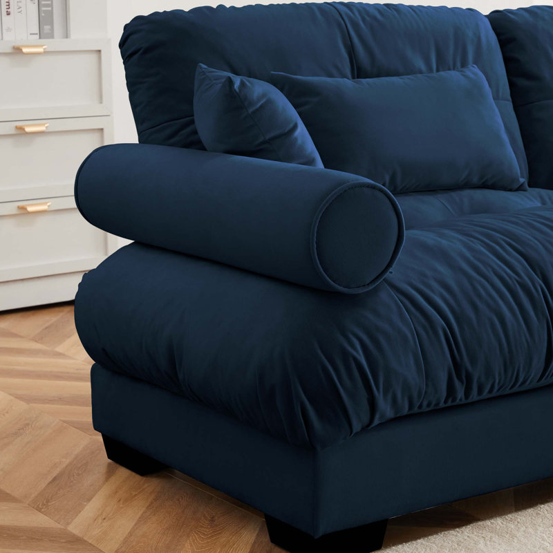 U-Shape 3 Deep Seat Modular Sofa Couch With 2 Movable Ottomans, Blue Velvet