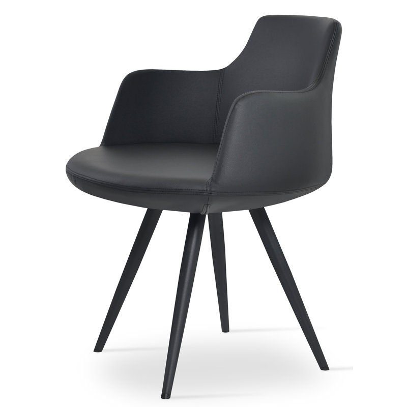Fauteuil de 25 po de large Dervish, Or / Laiton, Similicuir noir