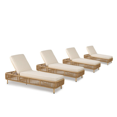 Outdoor Chaise Lounge With Cushion And 5 Ajustable Backrest, Set Of 4