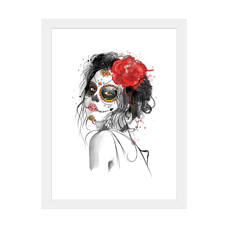 «Dia De Los Muertos» par Antonio Camarena - impression d'art graphique, H 32 po x l 24 po x P 1 po, Papier encadré blanc