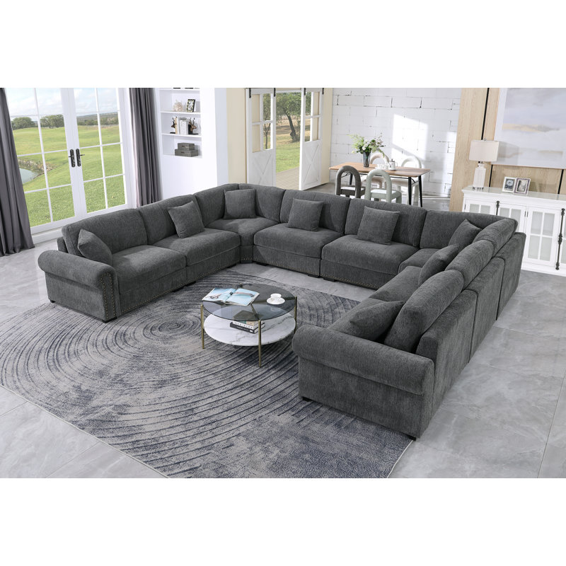 Canapé modulaire réversible surdimensionné en chenille surdimensionné à 8 places pour grands salons et grands espaces