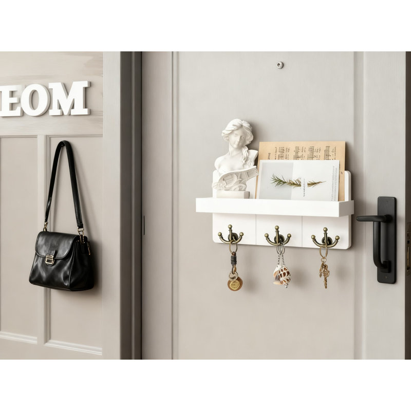Porte-clés mural avec tablette flottante, organisateur de courrier rustique avec 3 crochets d'ancrage pour la décoration et le rangement du vestibule