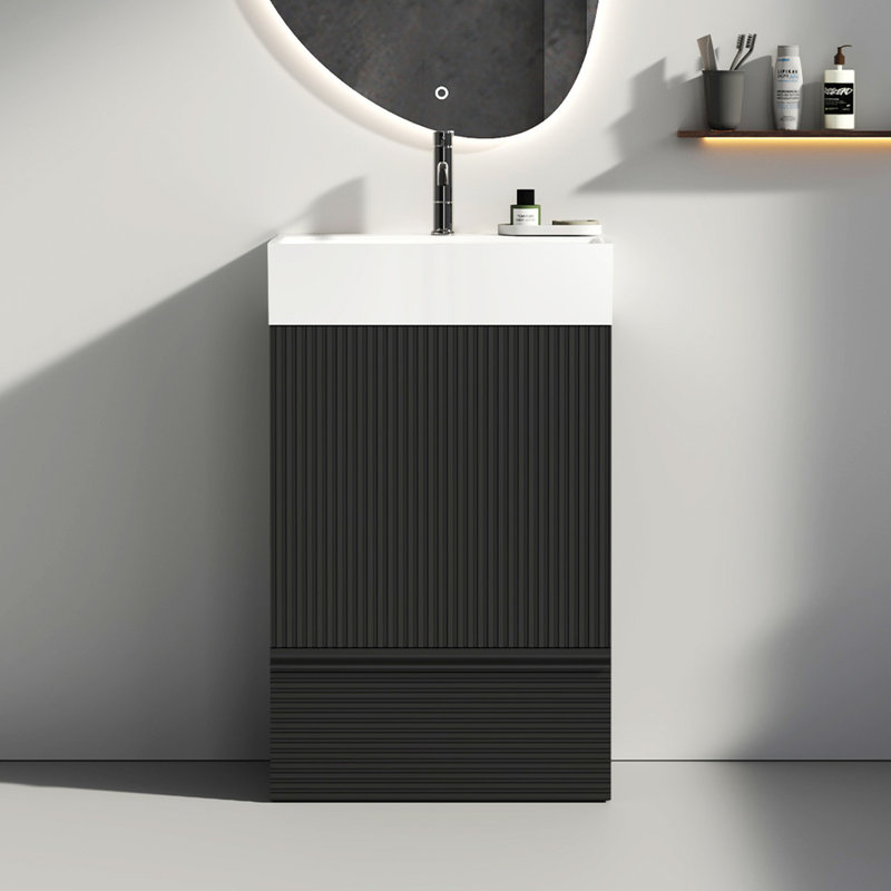 Meuble-lavabo moderne noir mat Matt - armoire autoportante avec lavabo en céramique et structure fonctionnelle et stable