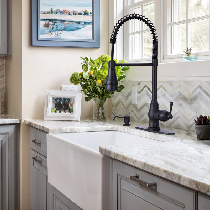 Pre-Rinse Spring Kitchen Faucet with Pull Down Sprayer and Single Handle, Oil Rubbed Bronze