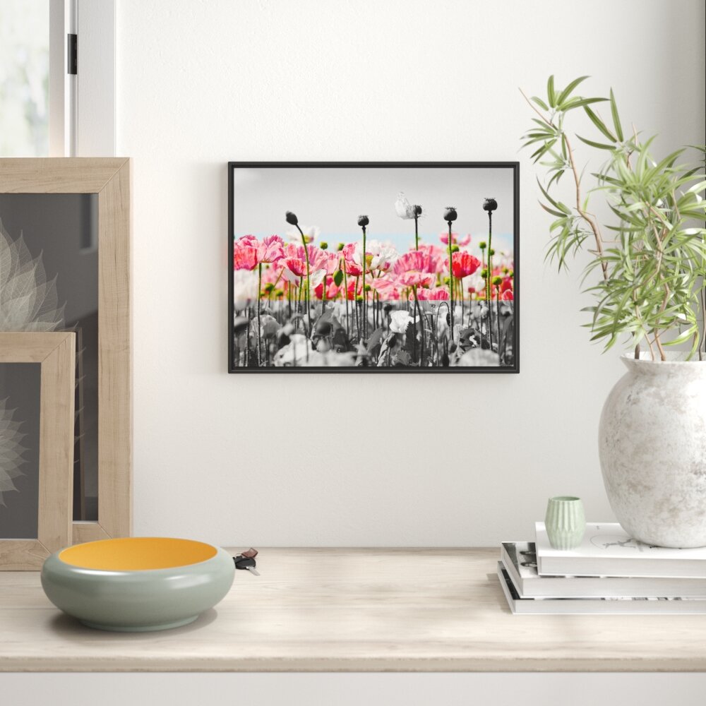 Gerahmtes Wandbild Blumenwiese Mohnblumen