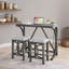 Ensemble de table de salle à manger à hauteur de comptoir avec 2 tabourets rembourrés, bois massif, gris doux, ports USB Type-C intégrés, 3 pièces peu encombrantes