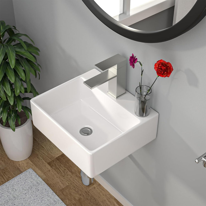 Lavabo de salle de bain mural 13 po x 11 po, lavabo de meuble-lavabo mural suspendu en céramique, compatible avec robinet à un trou, blanc
