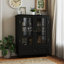 Buffet minimaliste noir avec double porte en verre et tiroir-607293008