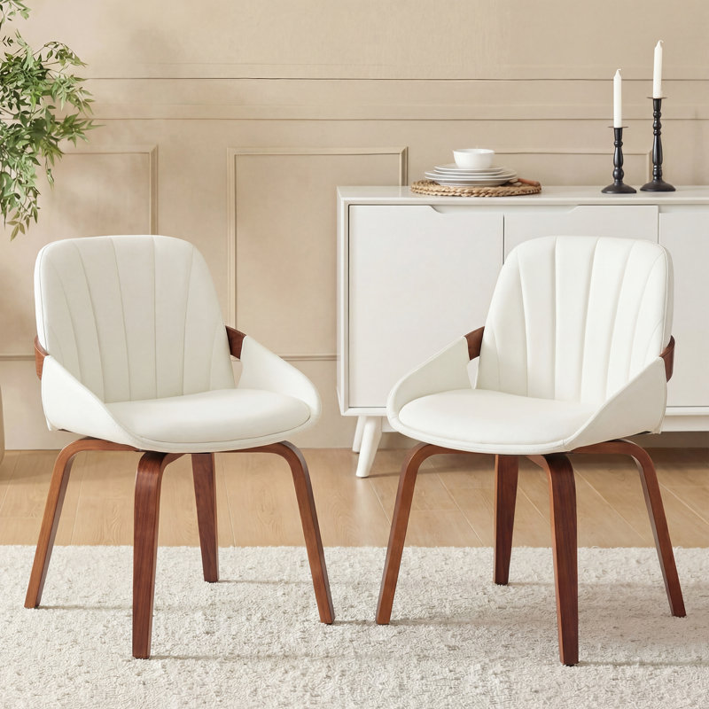 Aura Modern Upholstered Faux Leather Dining Chairs with Swivel, White