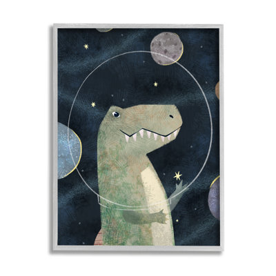 Outer Space Dinosaur Glass Helmet Galactic Planets Grey Farmhouse