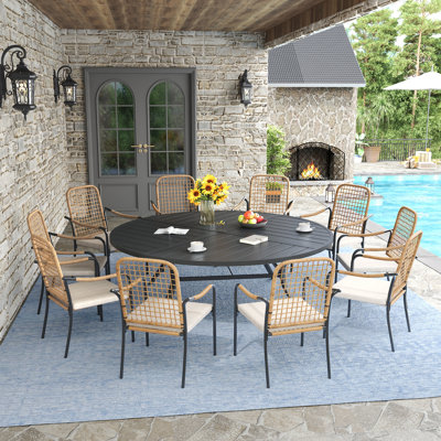 10-Person Outdoor Patio Dining Set With Rattan Armchair