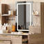 Meuble-lavabo à DEL avec 4 tiroirs, conception cannelée et tabouret en polyuréthane, miroir tricolore à 3 tiroirs en métal brun-brun, température de rangement confortable