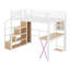 Lit mezzanine double avec bureau et escalier de rangement, lit mezzanine en métal avec éclairage DEL, lit mezzanine haut avec garde-robe et tablettes-1221089590