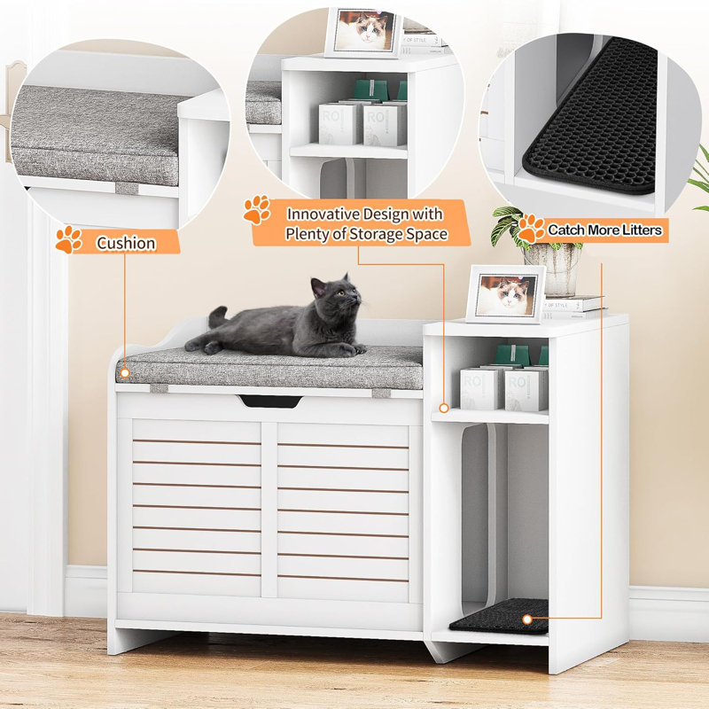 Meuble à litière pour chat 33 po, Blanc