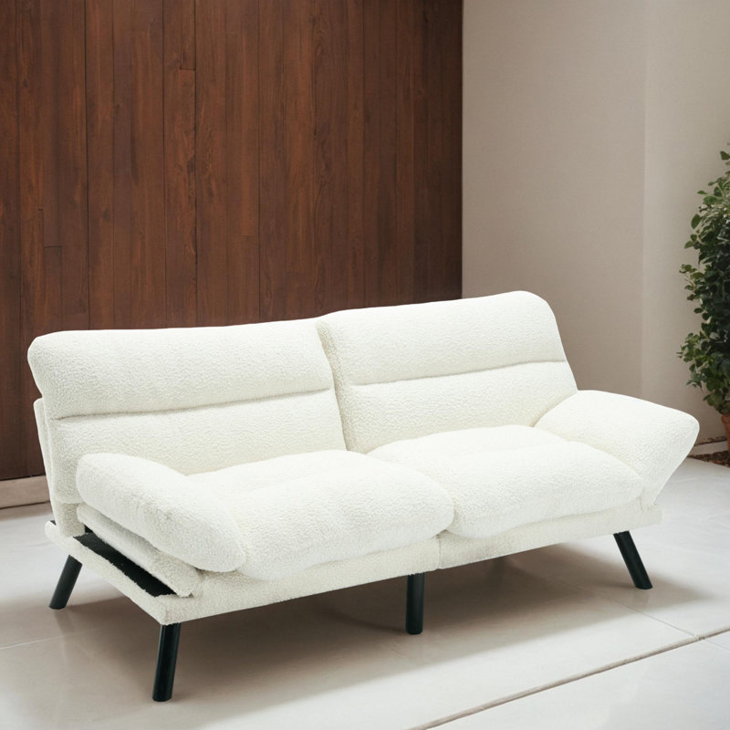70" Reclining Sleeper Sofa, White Polyester Blend