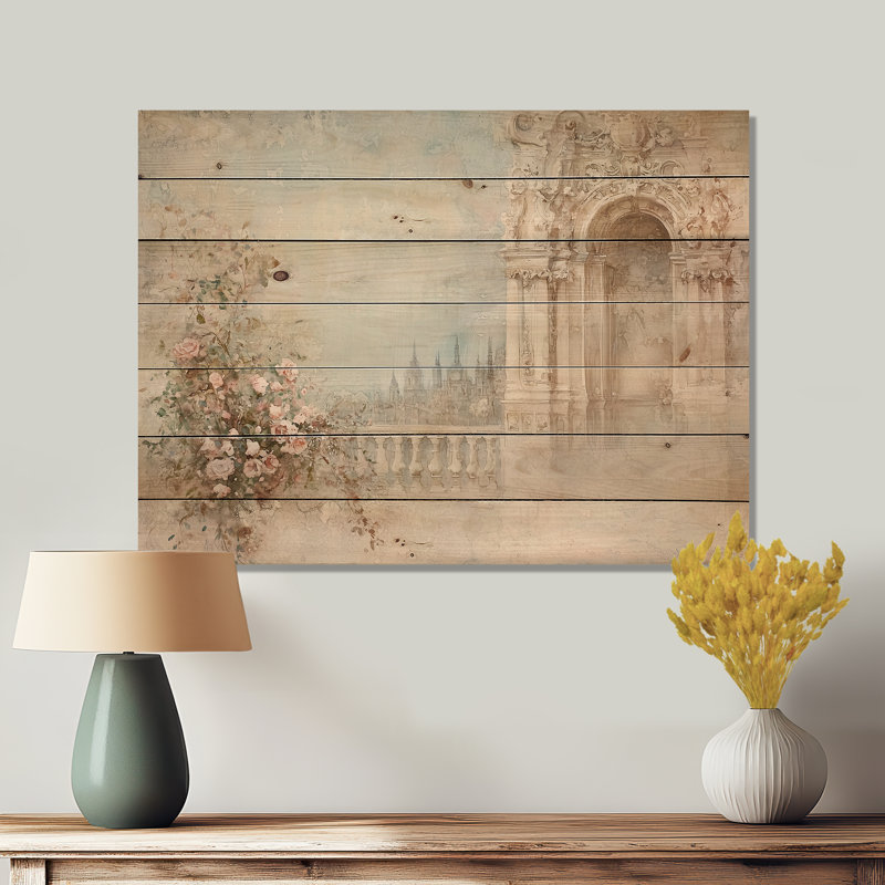 Église baroque délicate de Vienne - Art mural en bois de Vienne sur bois de pin naturel, H 24 po x l 32 po
