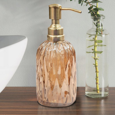 Amber Glass Liquid Soap Dispenser Pump Bottle for Bathroom and Kitchen, Durable and Multi-Purpose with Smooth Pump Action