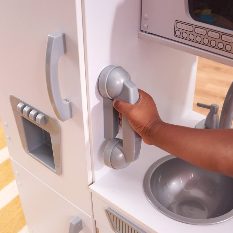White Vintage Wooden Play Kitchen with Phone and Ice Maker