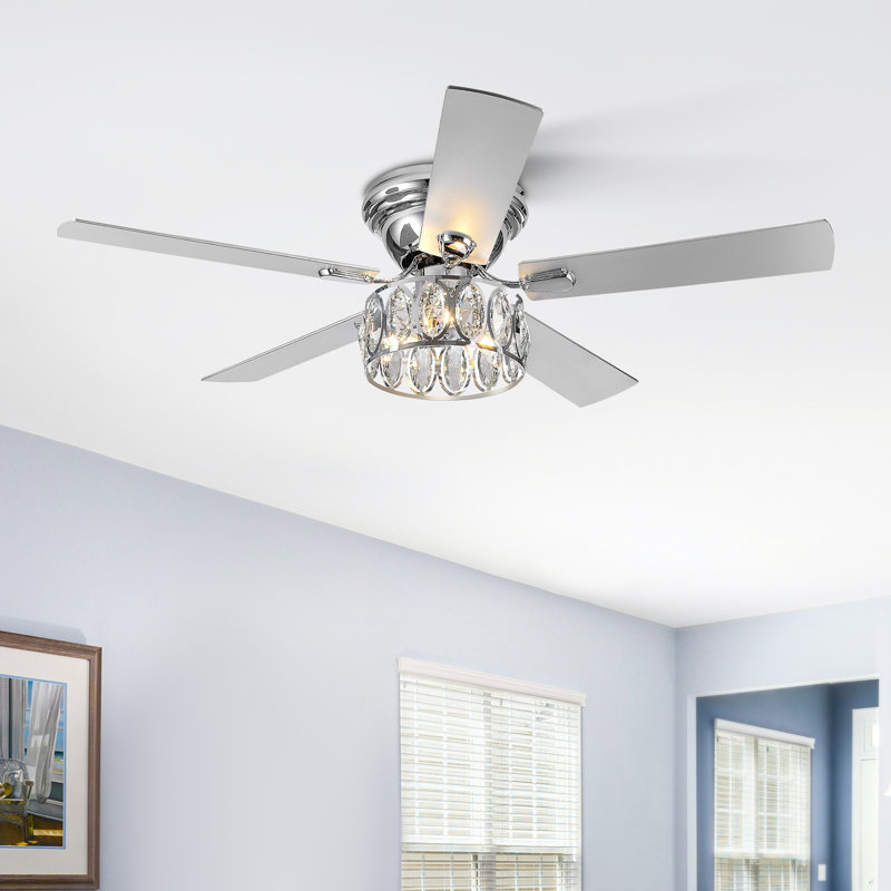 Ferster 52'' 5-Blade Flush Crystal Ceiling Fan with Light Kit and Remote Control Included, Chrome