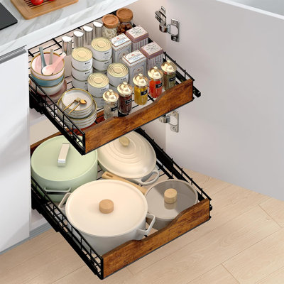 Removable Cabinet Organizer, 15 Inches Wide X 21 Inches Deep, Classic Wooden Sliding Pantry Shelves For Pot And Pan Storage For