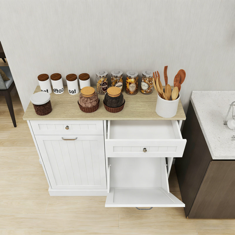 Armoire poubelle de cuisine à deux tiroirs et deux compartiments basculants - blanc