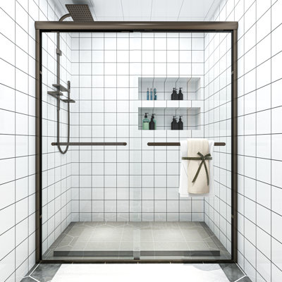 60" W x 72" H Double Sliding Semi-Frameless Shower Door