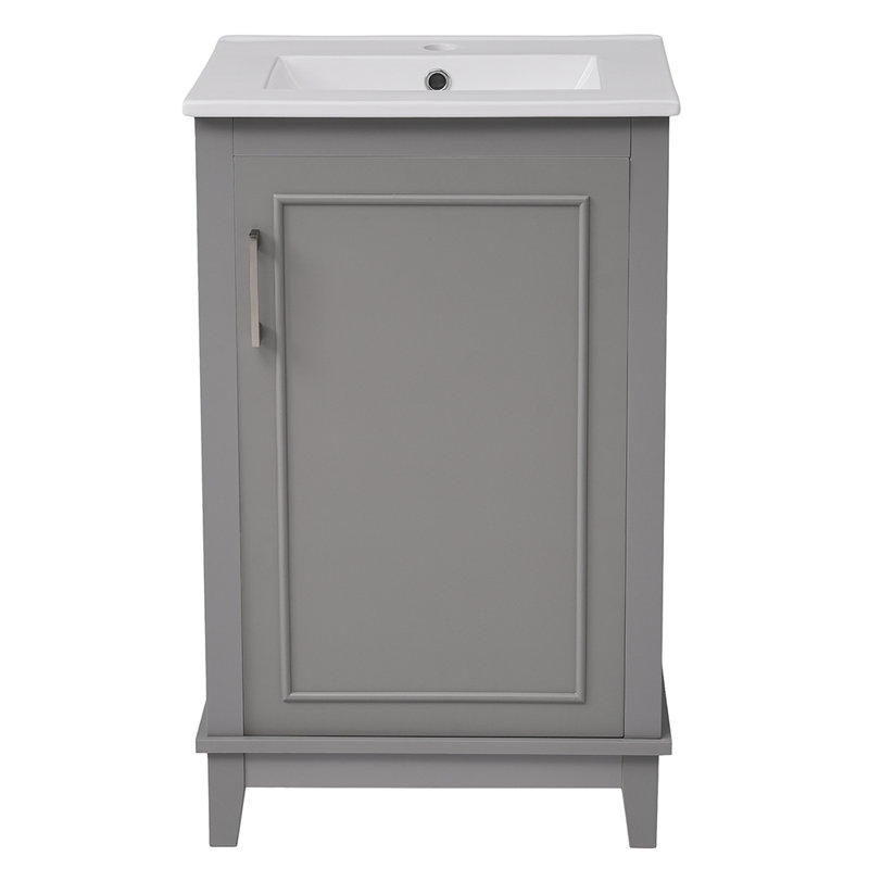 Petit meuble-lavabo moderne avec lavabo en céramique, Gris