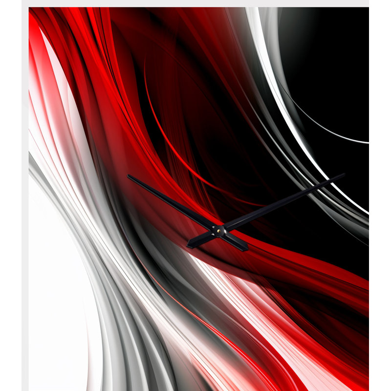 Rouge, noir, infini, ondulations I - vagues, forme unique en métal horloge murale, horloge murale asymétrique moderne, Petit