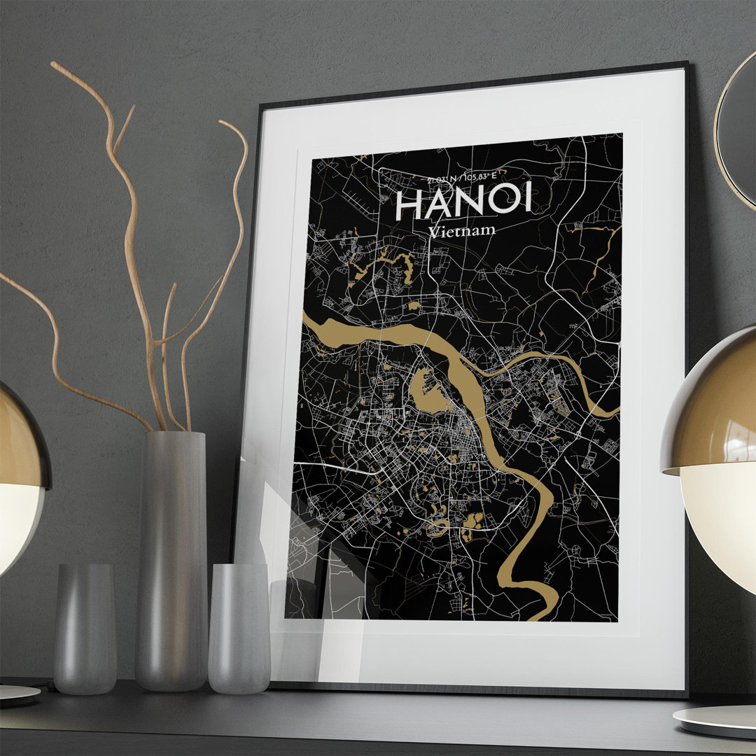 Hanoi City Map In Luxe - No Frame Print