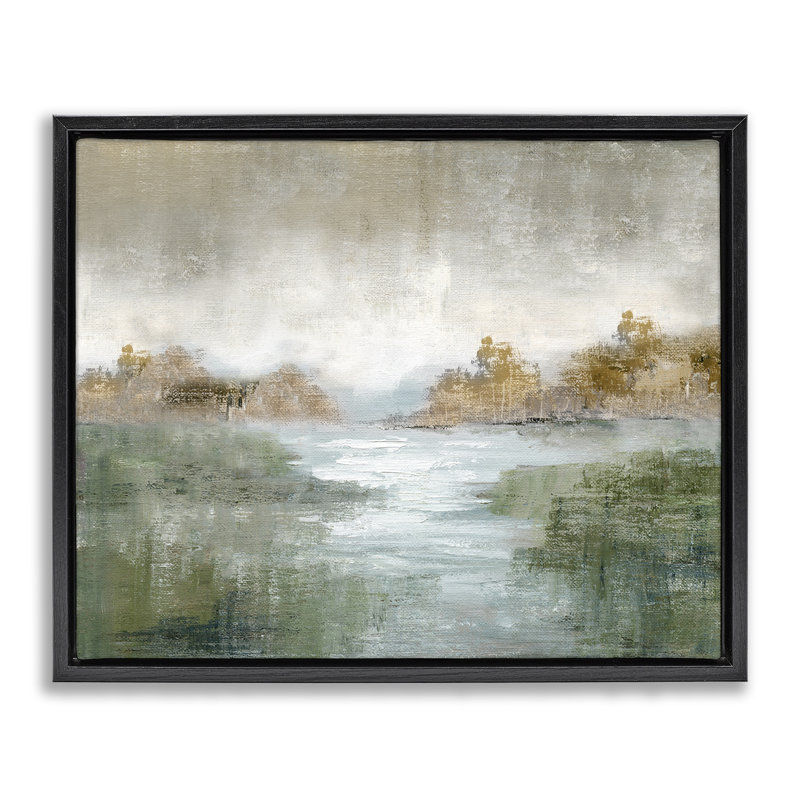 Fall River Landscape Floating Frame, design by Nan, Jet Black Floater Frame, 17" H x 21" W