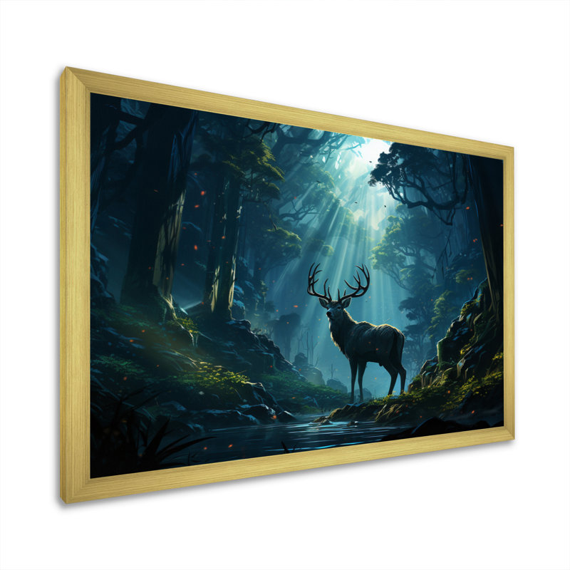 " Deer Dancing Shadows ", 24" H x 32" W x 1" D, Gold Single Picture Framed