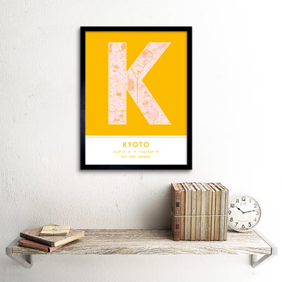 Kyoto City Map Kyoto Yellow - Single Picture Frame Typography